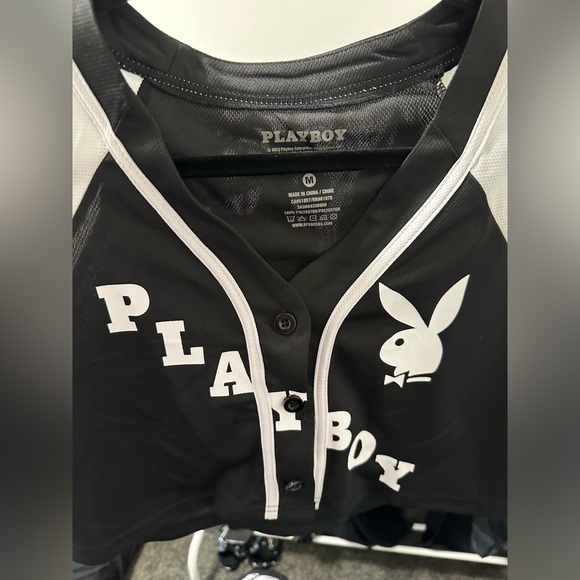 PLAYBOY Black and White Crop Top Jersey SIZE MEDIUM - Picture 3 of 5